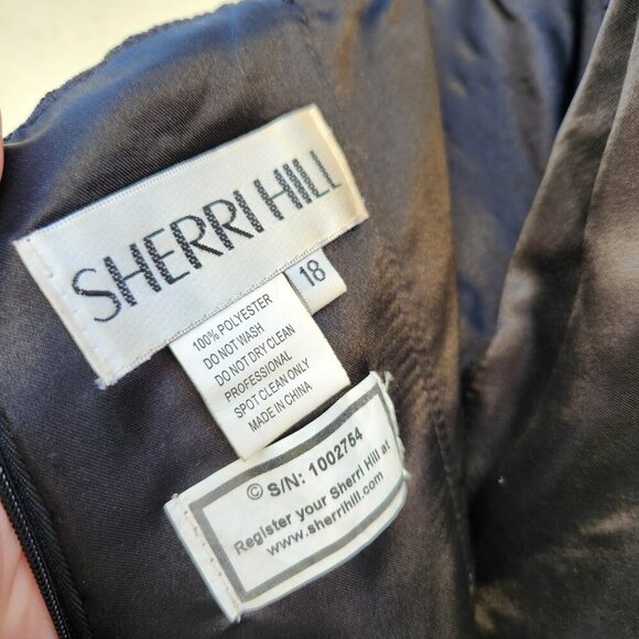 SHERRI HILL Black Tulle Trumpet Bow Sleeve Maxi Dress Gown - Picture 6 of 10